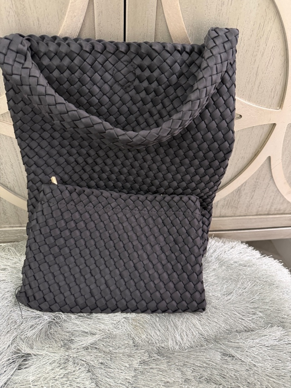 Woven Black Tote and Clutch Set